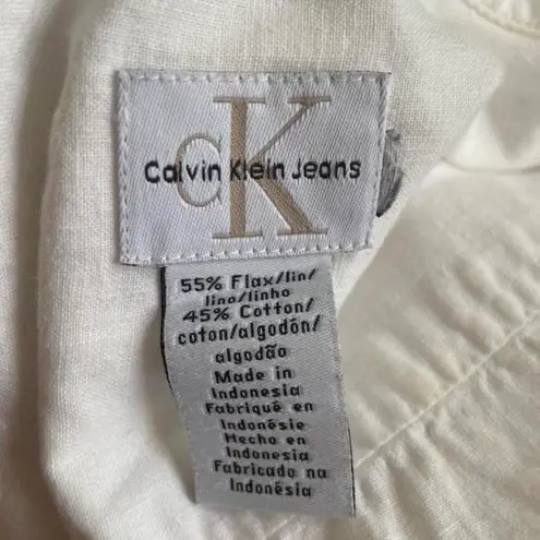 Calvin Klein Vintage  Jeans Linen Blend White Button Down Tank Top 🔥