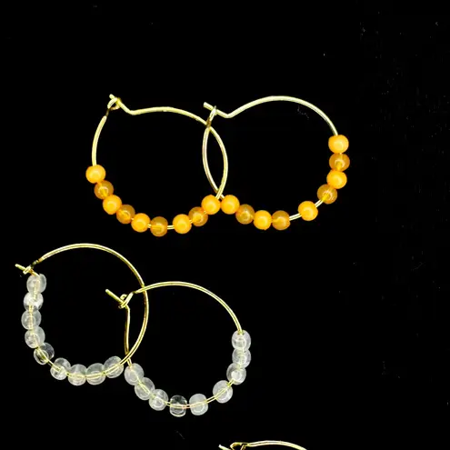 Colorful Beaded Hoop Earrings Set Yellow
