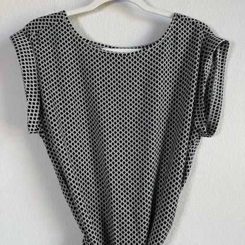 Ann Taylor Women’s Sleeveless Top Black White Geometric Belt Tie Waist Size S