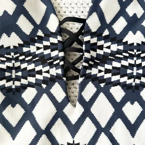 Seafolly Australia Blue White Black Modern Tribe Deep V Neck Maillot One Piece