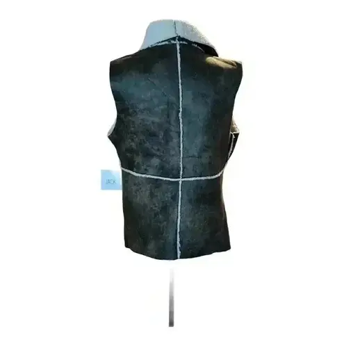 JACK NWT Women's Brown Faux Leather Shearling Open Vest Size L 70s Penny Lane