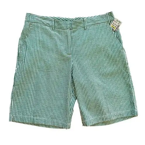 Bermuda Sam Ty  Shorts Green White Stripe Seersucker High Rise Shorts Size 12 NEW