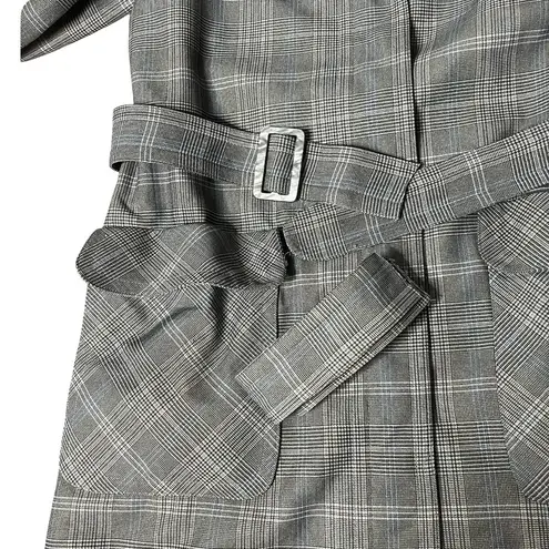 DONALD BROOKS For Main Street Plaid Trench Coat Belted Epaulets Fits Size Small Gray
