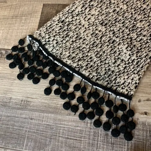 CARAMELA stretch scoop neck baby doll sweater with bell pom pom sleeves S