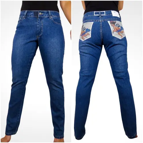 Y2k Saint Vincent Clothing Co. Cherub Pocket High Rise Designer Jeans Size 10 Blue