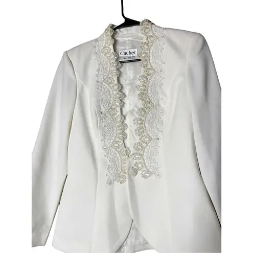 Vintage Cachet White Beaded Blazer Size 8