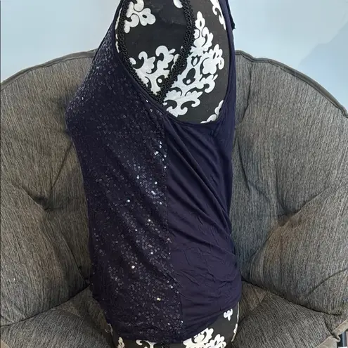 NEW YORK & COMPANY Fitted Navy Blue Sequin Sleeveless Tank Top Size Medium