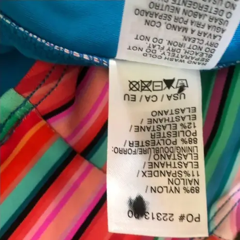 Next NWT Women’s Tavarua High Waist High Leg Bold Colorful Stripe Swim Bottom LG Pink