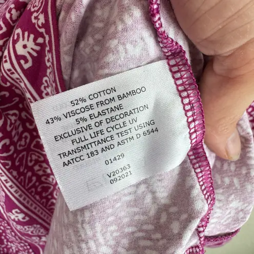 Coolibar St. Lucia Top UPF 50+ Raspberry White 3/4 Sleeve Top Made In India Sz M Pink Size M