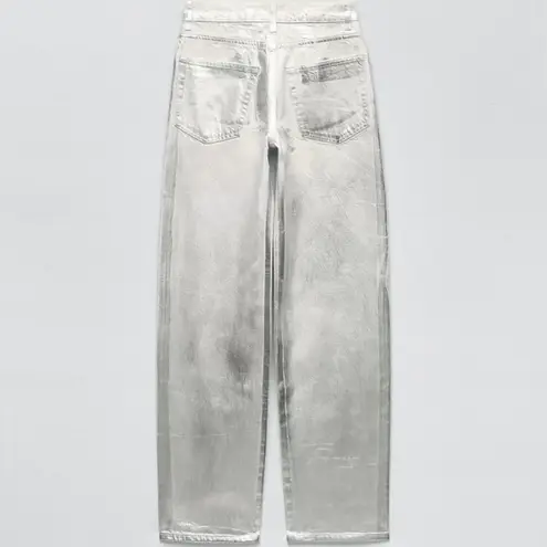 ZARA  Silver Metallic ZW BOYFRIEND MID-RISE STRAIGHT LEG RELAXED JEANS Size 8 NEW