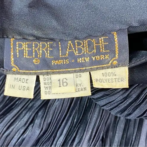 Vintage Pierre Labiche Plisse Satin Scrunch Pleated Puff Sleeve Blouse Blue 16 Blue