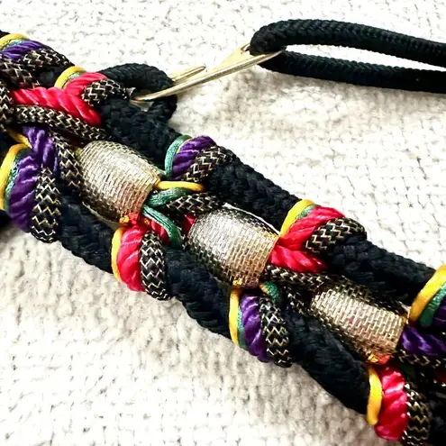 Colorful African Inspired Waist Belt with Gold Beads and Hook Closure Black