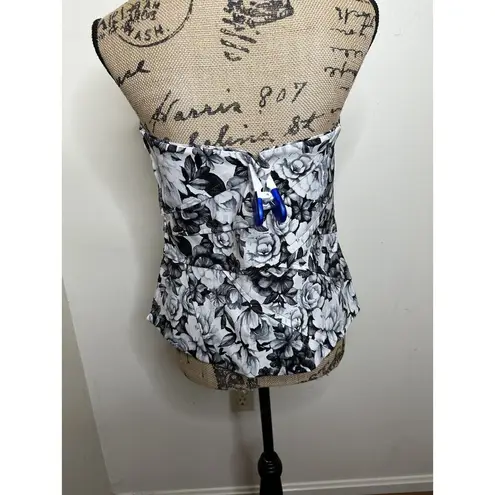 White House | Black Market  Black White Rose Pattern Strapless Corset Size 12 Satin