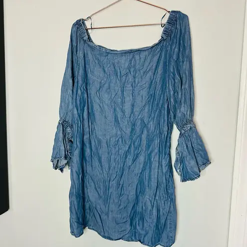 B Collection By Bobeau Women's Auden Blue Chambray Tie Cuff Mini Dress Size S