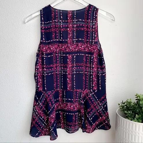 Maison Jules  Peplum Navy Floral Tank Top Blouse Small