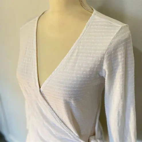 Sanctuary Women's White V-Neck Wrap Cotton Blouse Long Sleeve Casual Top Size S