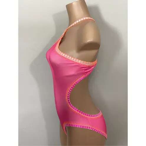 PilyQ New. Platinum pink crochet trim one piece. Medium. Retails $168