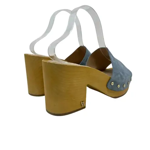 Veronica Beard Hannalee Suede Clog Sandals Heels Slide Wooden Blue Size 10
