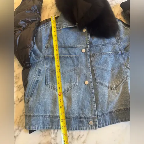 EUC HOUSE OF MUA MUA KARLETTO IS MY BESTFRIEND BLACK & DENIM DUVET JACKET Sz XS