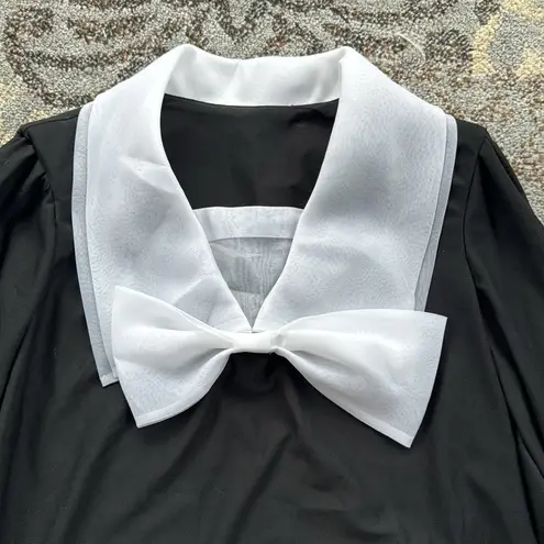 Vintage Anthony Richards Two Piece Bow Top Pleated Skirt Set Black White 14