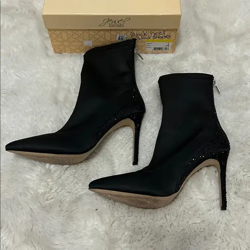 Jewel Badgley Mischka Joss Black Rhinestone Heeled Booties Size 9