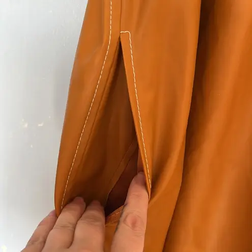 STAUD Siciliy Halter Mini Faux Leather 70s Honey Color Dress