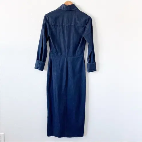 ZARA  The Minimal Denim Zip Up Midi Dress in Blue
