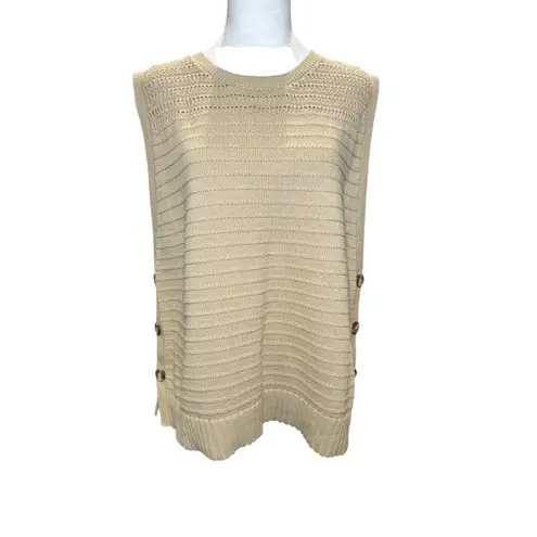 Chico's Beige Taupe Cotton Linen Sweater Vest 3 XL Side Button Layers Preppy