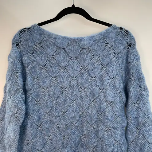 La Maille FRNCH Blue Loose Weave Long Sleeve Pullover Knit Sweater Size S/M