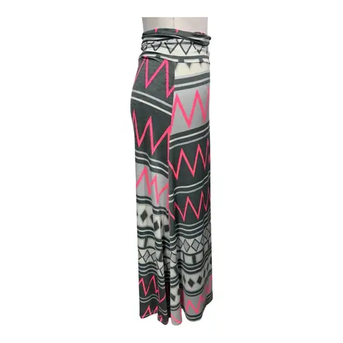 Vanilla Bay Aztec Tribal Maxi Skirt Gray Pink Chevron Boho Foldover Waist S