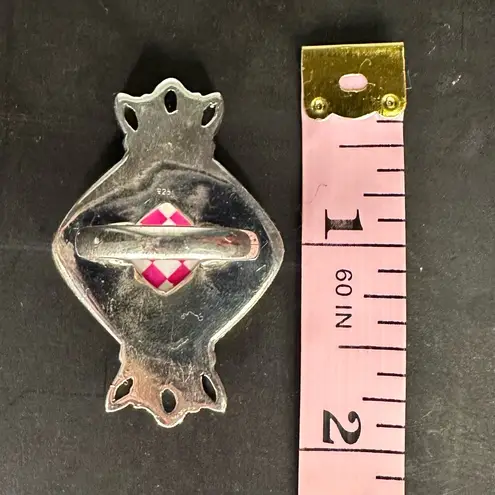 Sterling Silver Pink Checkered Blue Topaz Large Statement Ring Size 7