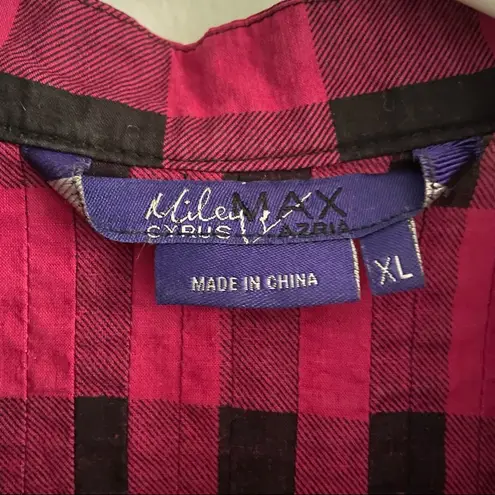 Miley Cyrus x Max Azria Western Purple & Black Plaid Button Down Top Juniors XL