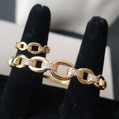Gold Filled Chain Link Clamper Bangle Bracelet Adjustable Ring Set