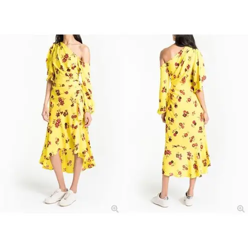 ALC Frank A.L.C. Florence Floral One Shoulder Blouson Ruched Silk Dress Size 4