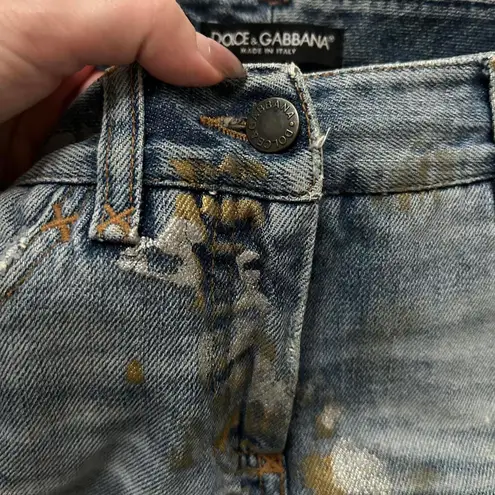 D&G 90s Distressed paint smudge rip repair baggy capri denim jeans euro 38