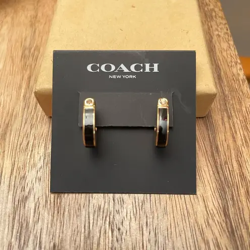 Coach NWT  Black signature horseshoe earrings