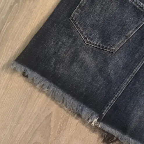 Kancan Collection Black Blue Two Toned Distressed Fringe Denim Skirt Size XL