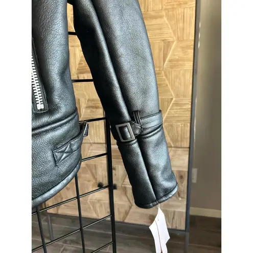 Avec Les Filles NWT Womens Black Faux Leather Jacket Small Moto Bikercore