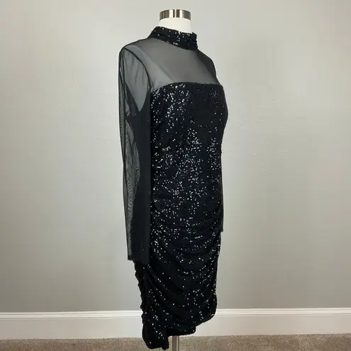 Eliza J Women's Cocktail Dress Size 8 Black Sequined Long Sleeve Midi Sheath