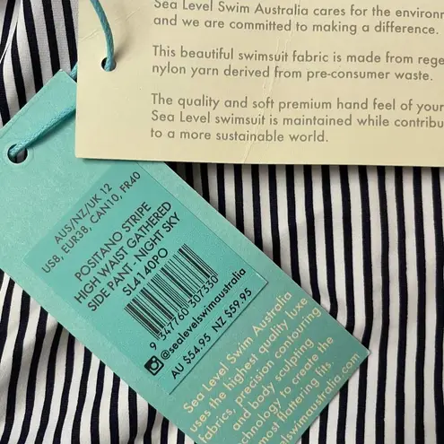 NWT Sea Level Positano High Waist Stripe Bikini Bottoms Size 8 Night Sky