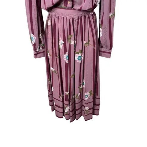 Vintage Campus Casuals Striped Floral Skirt and Blouse Outfit Size Small Purple