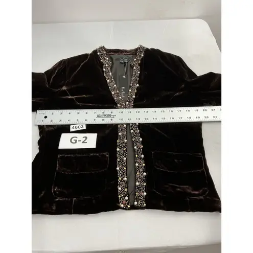 ECI Womans Ny Blazer 10 Brown Pearl Stud Accent 3/4 Sleeve Lined Pockets NWT