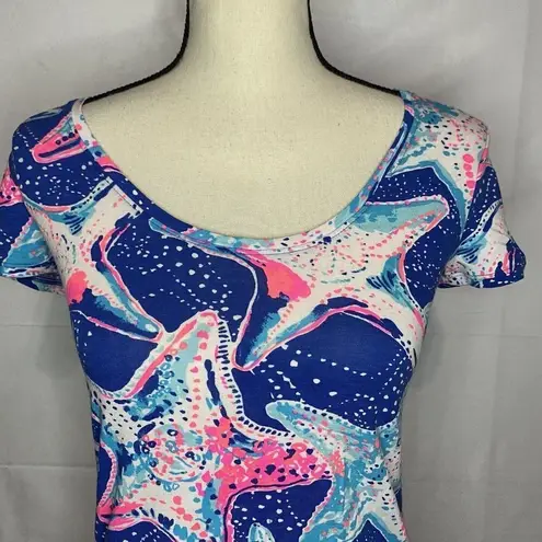 Lilly Pulitzer  Women's Dori Tee Sz XS Starfish Blues Pinks Cap Sleeve