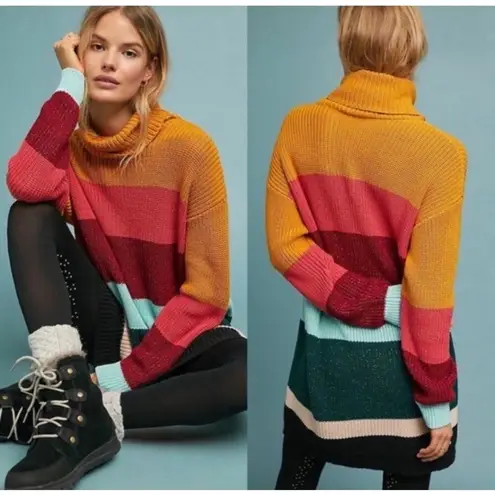 Farm Rio de Janeiro Rainbow Turtleneck Striped Knit Sweater Dress Size XS