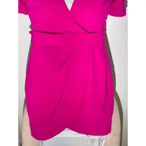 Adelyn Rae Hot Pink Wrap Dress – Belted Tulip Hem – Size Medium