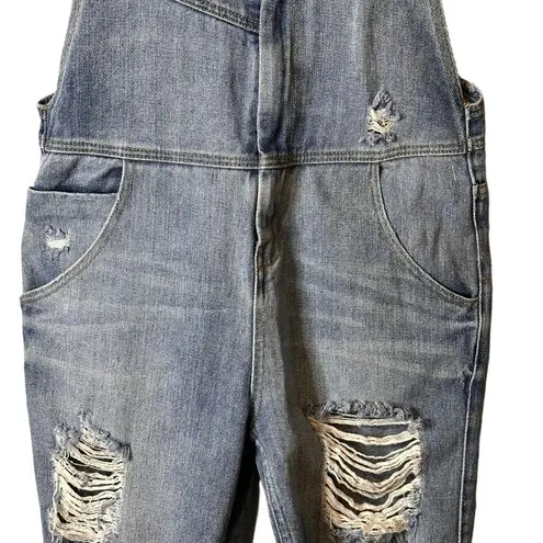 Bullhead Denim Co Bib Overalls Denim Distressed Size Small 100% Cotton Blue