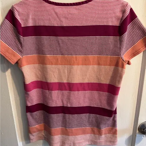 Croft & Barrow  Striped Button Neck T-Shirt Top Ladies Large