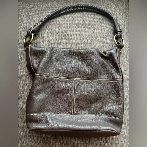 CHAPS  Dark Chocolate Brown Leather Handbag Braided Handle