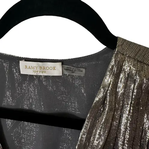 Ramy Brook Tonya Platinum Popover Metallic Blouse