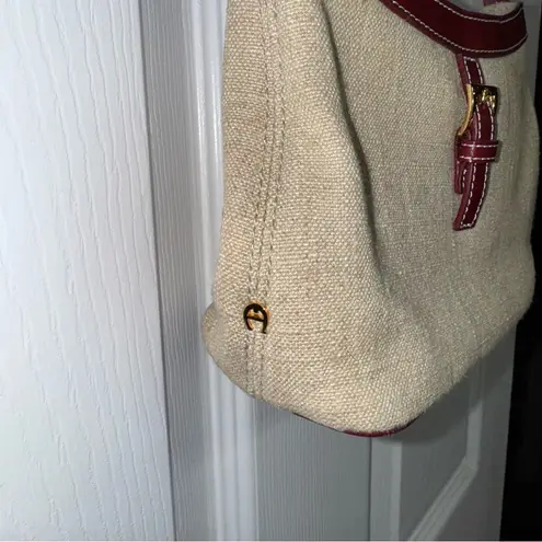 Etienne Aigner Shoulder Bag Mini Linen Burgundy Leather 90’s Y2K Vintage